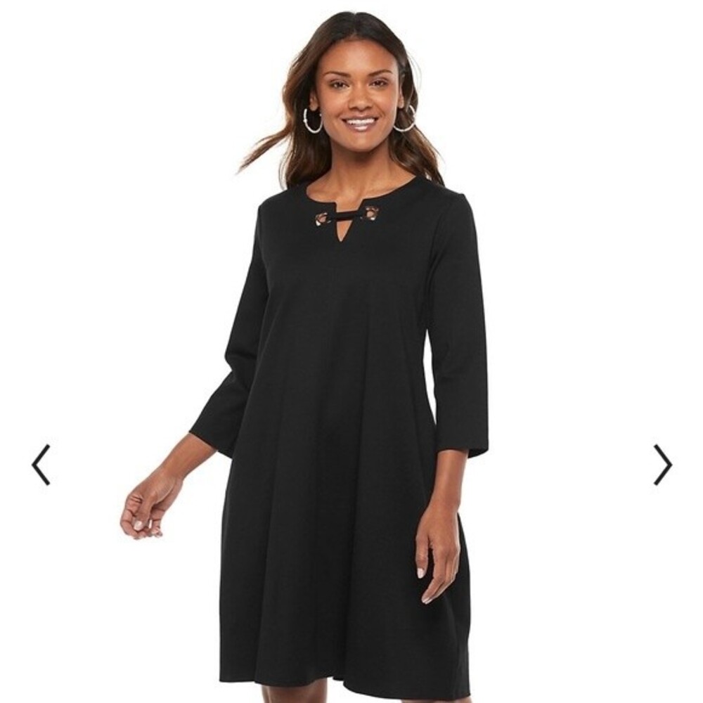 Nina Leonard army green grommet shift dress with pockets size medium